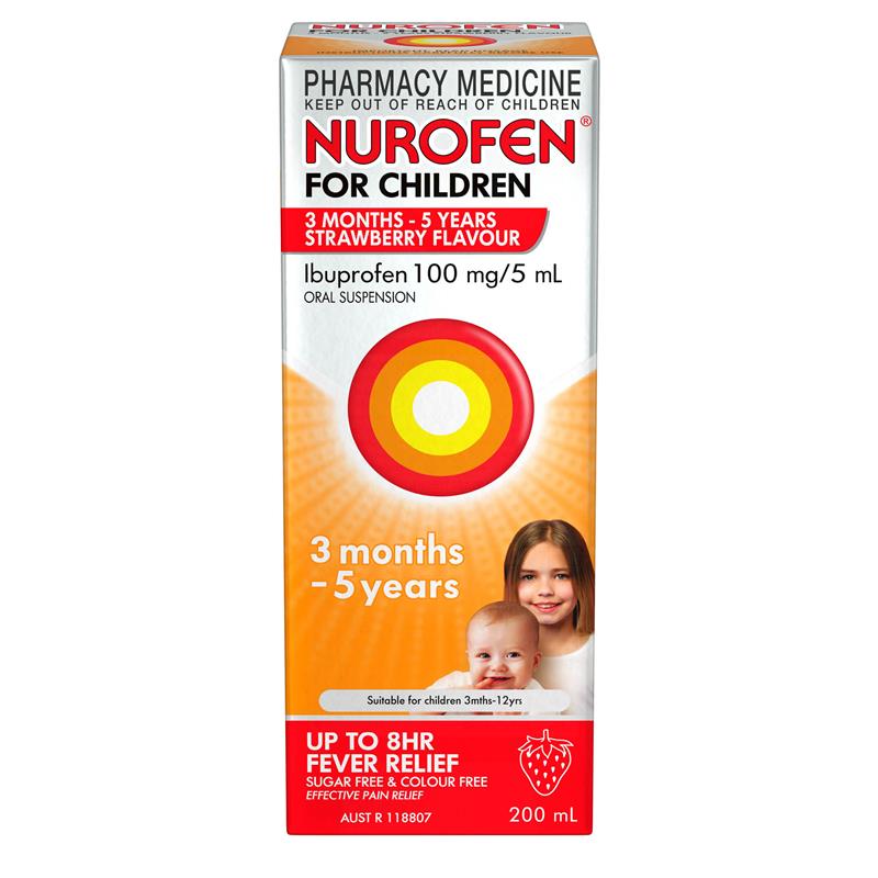 Load image into Gallery viewer, Nurofen For Children 3 months - 5 years Pain and Fever Relief 100mg/5mL Ibuprofen Strawberry 200mL
