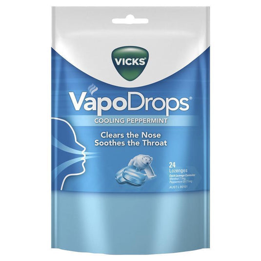 Vicks Vapodrops Blue Cooling Peppermint Lozenges 24