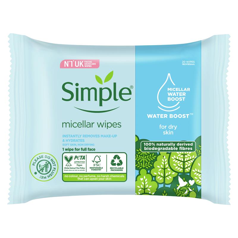 Load image into Gallery viewer, Simple Micellar Facial Wipes 20 Pack
