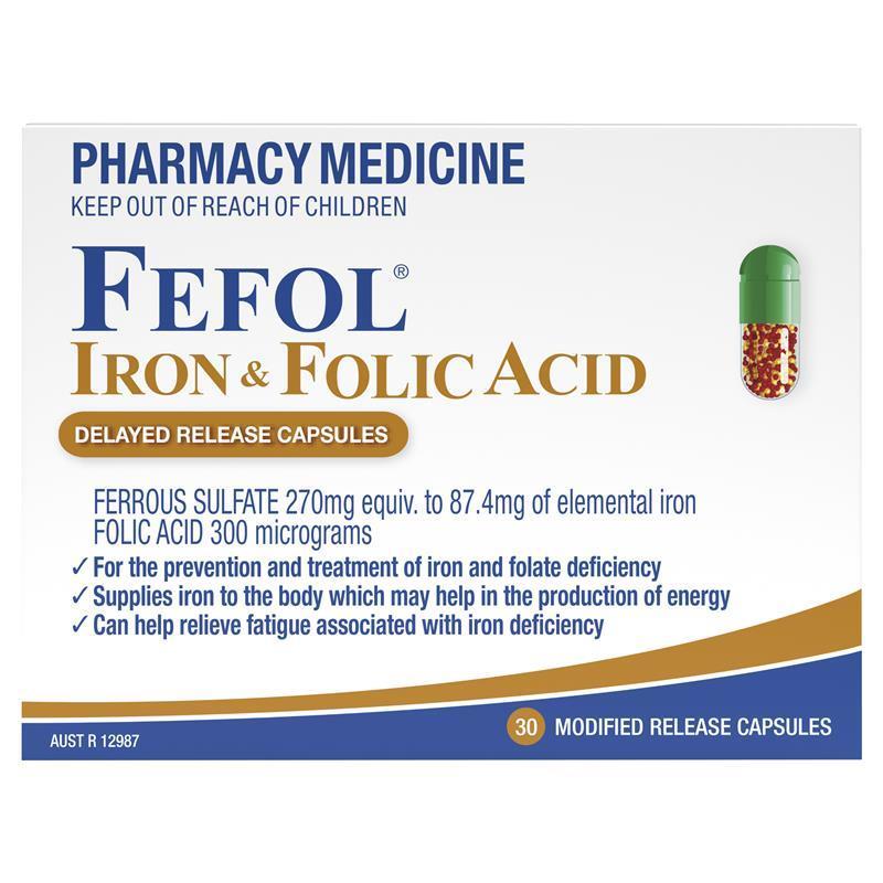 Load image into Gallery viewer, Fefol Iron &amp; Folic Acid Delayed Release 30 Capsules
