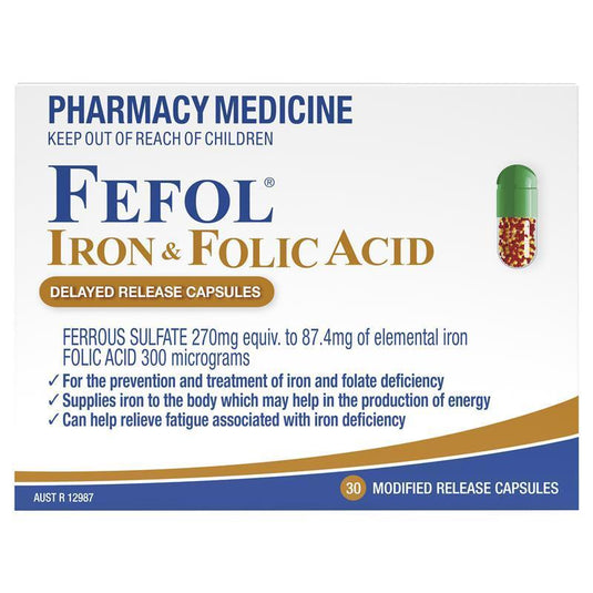 Fefol Iron & Folic Acid Delayed Release 30 Capsules