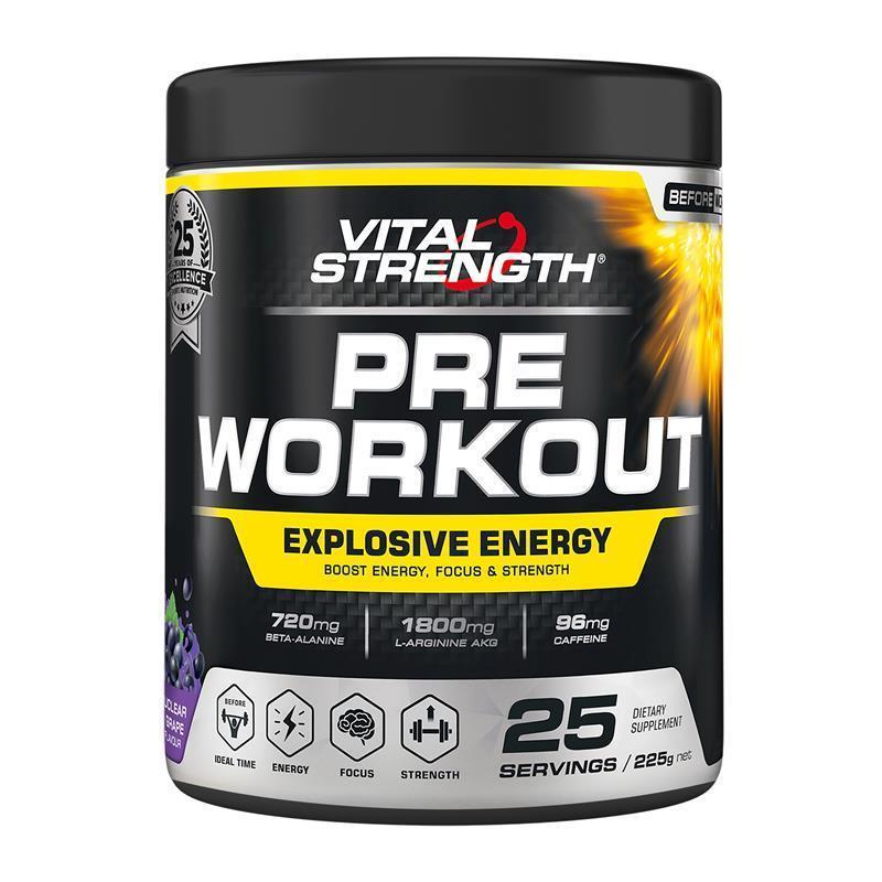 Load image into Gallery viewer, Vital Strength Pre Workout Powder Nuclear Grape 225g
