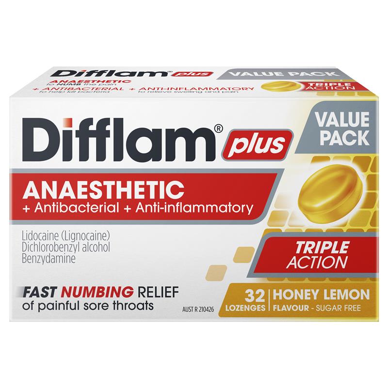 Load image into Gallery viewer, Difflam Plus Anaesthetic Sugar Free Honey &amp; Lemon 32 Lozenges
