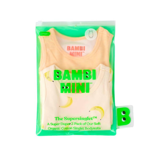 Bambi Mini Co. Supersinglet Bodysuit Unisex Orange Awesome and Bananas 2 pack 12-18
