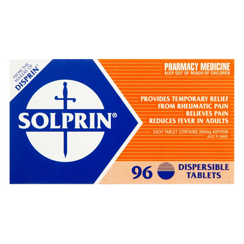 Load image into Gallery viewer, Solprin Pain and Fever Relief Dispersible Tablets 300mg Aspirin 96 Pack
