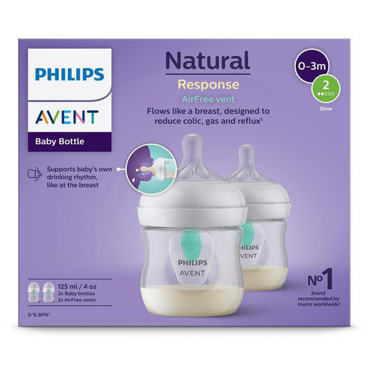 Avent Natural Response Feeding Bottles with AirFree Vent 125ml 2 Pack