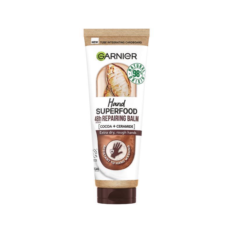 Load image into Gallery viewer, Garnier Hand Superfood Cocoa &amp; Ceramide Repairing Balm 75ml
