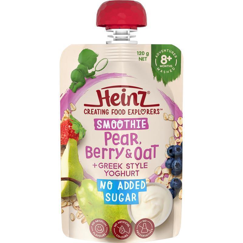 Load image into Gallery viewer, Heinz Pear Berry &amp; Oat Smoothie with Greek style Yoghurt Pouch 120g 8m+
