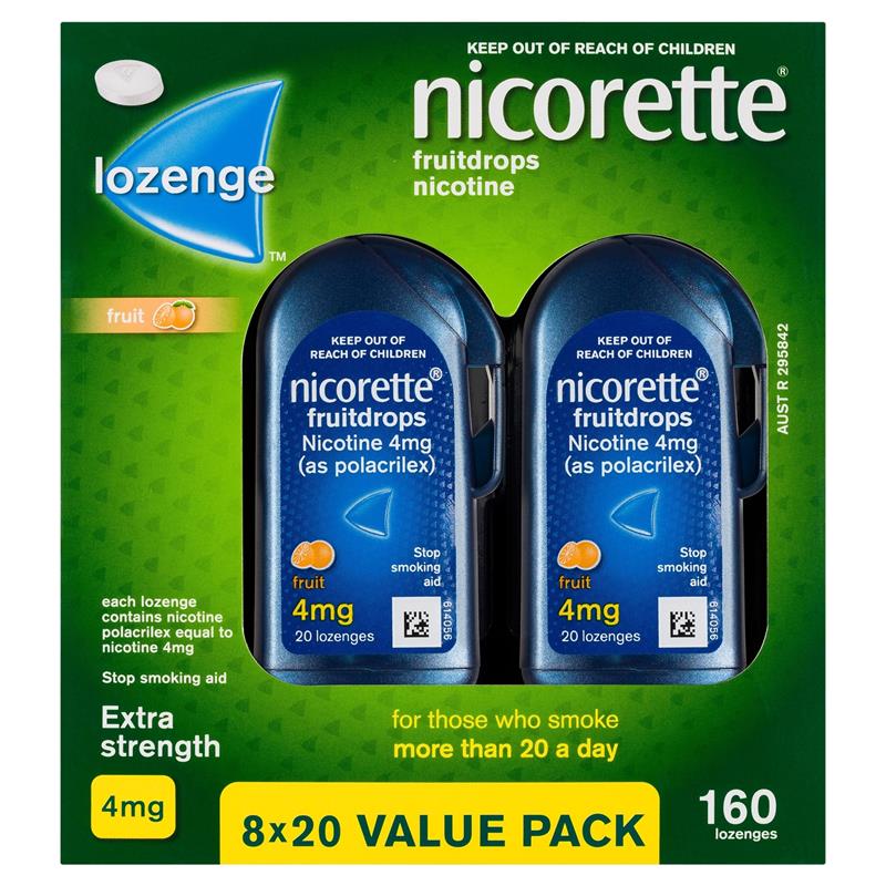 Load image into Gallery viewer, Nicorette Quit Smoking Extra Strength Nicotine Lozenge Fruitdrops 8 x 20 Pack
