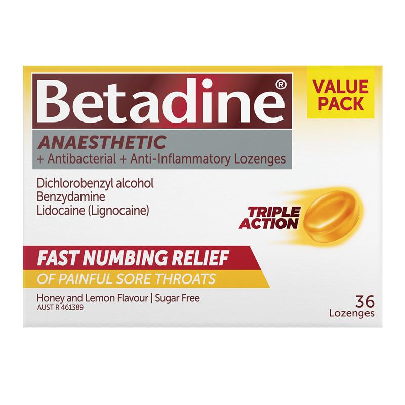 Load image into Gallery viewer, Betadine Sore Throat Anaesthetic Honey &amp; Lemon 36 Lozenges
