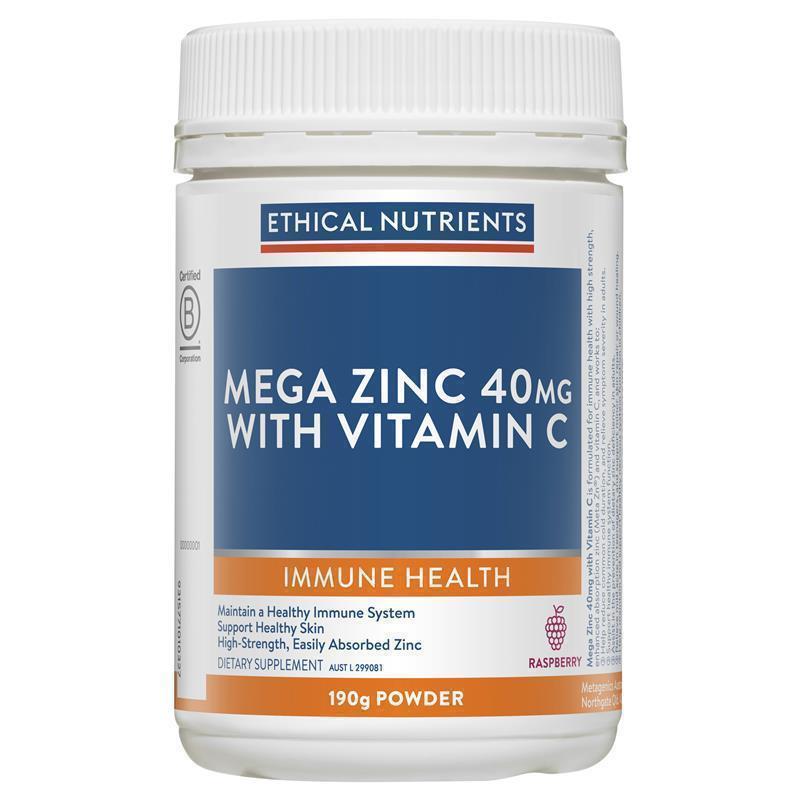 Load image into Gallery viewer, Ethical Nutrients Mega Zinc 40mg with Vitamin C Raspberry 190g Powder
