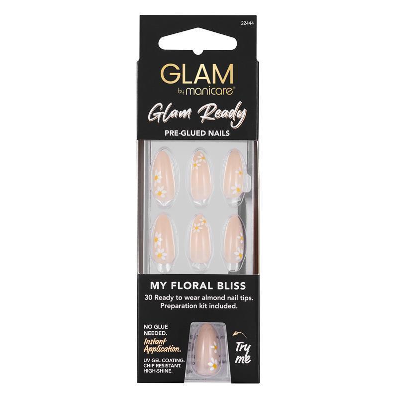 Load image into Gallery viewer, Glam By Manicare Glam Ready Pre-Glued Nails My Floral Bliss 30 Pieces
