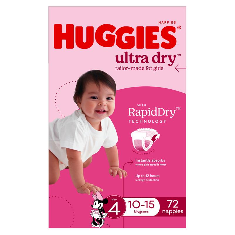 Load image into Gallery viewer, Huggies Ultra Dry Nappies Girl Size 4 Jumbo 72 Pack

