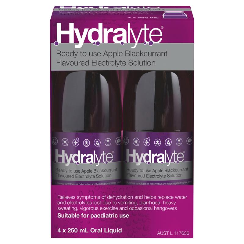 Load image into Gallery viewer, Hydralyte Electrolyte Apple Blackcurrant 4 Pack (4x250ml) Solution
