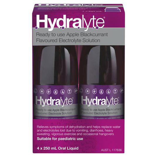 Hydralyte Electrolyte Apple Blackcurrant 4 Pack (4x250ml) Solution