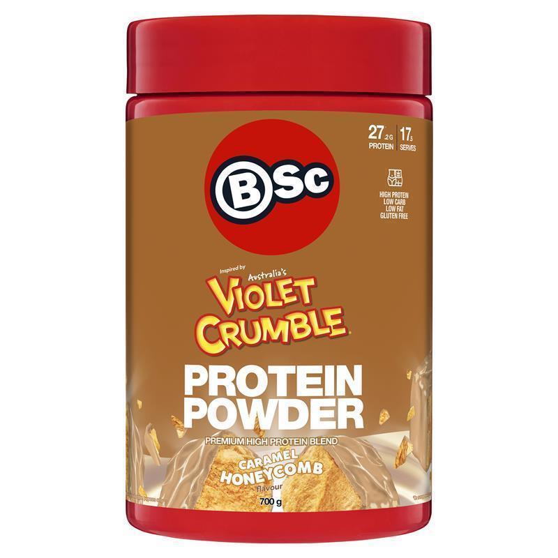 Load image into Gallery viewer, BSc x Violet Crumble Protein Powder Caramel Honeycomb 700g
