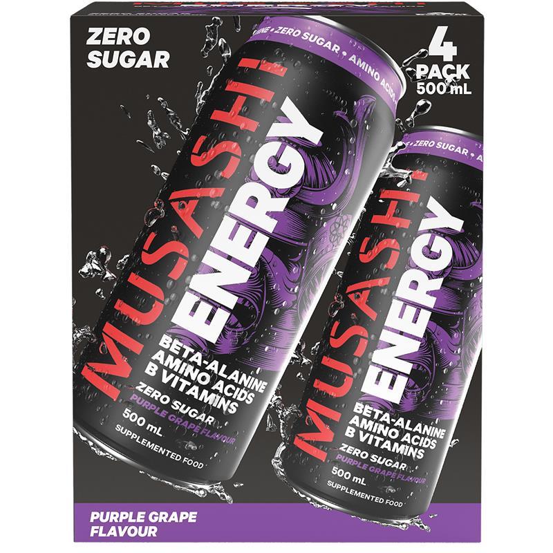 Load image into Gallery viewer, Musashi Purple Grape Energy Drinks 500ml x 4 Pack
