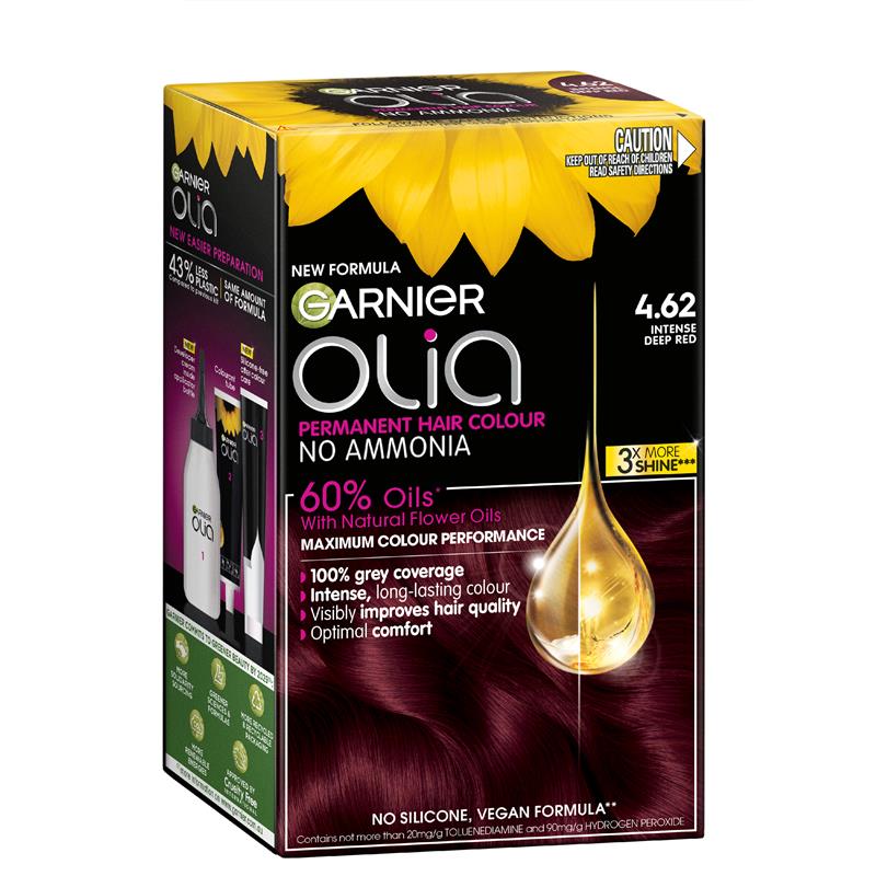 Load image into Gallery viewer, Garnier Olia 4.62 Intense Deep Red Permanent Hair Colour No Ammonia 60% Oils
