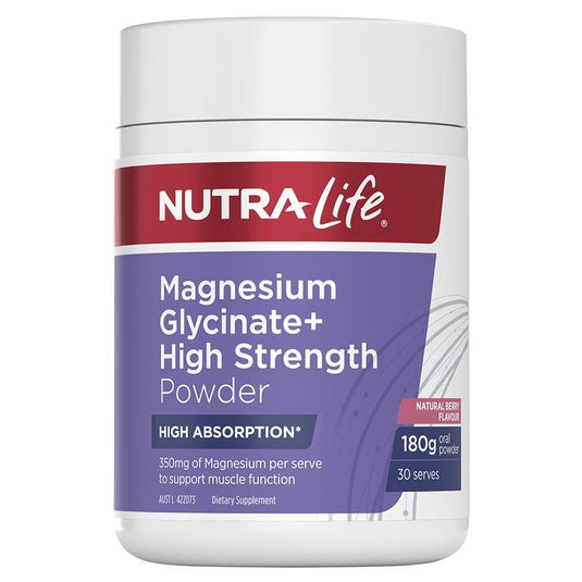 Nutra-Life Magnesium Glycinate+ High Strength Powder Berry 180g