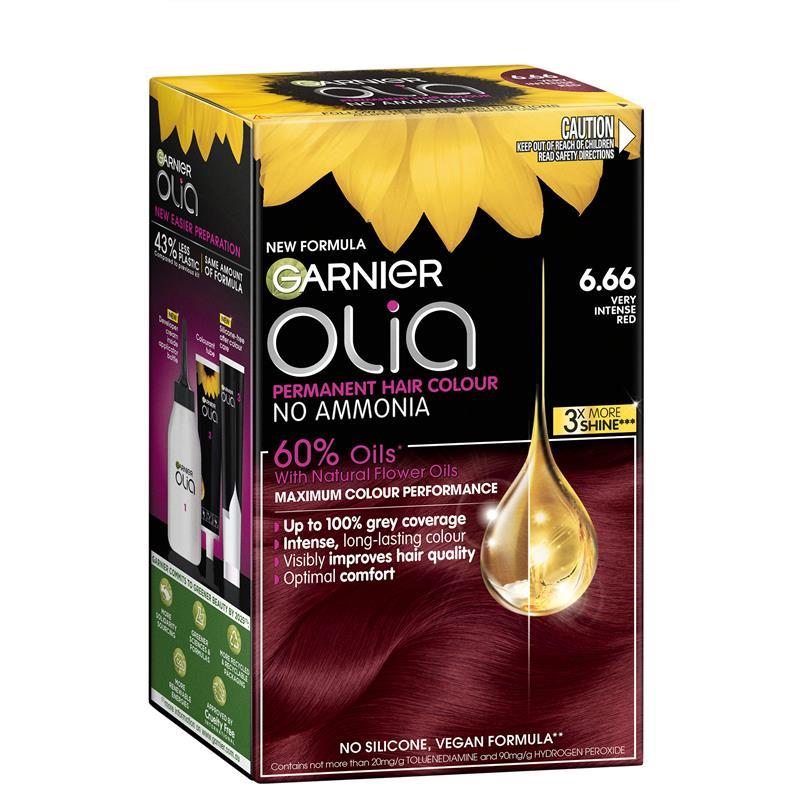 Load image into Gallery viewer, Garnier Olia 6.66 Very Intense Red Permanent Hair Colour No Ammonia 60% Oils
