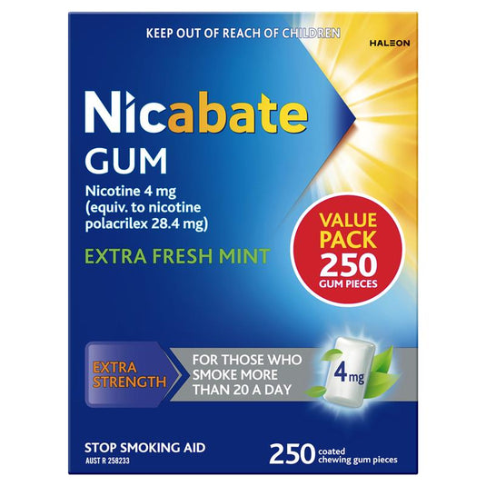 Nicabate Gum 4mg Extra Fresh 250 Pieces Exclusive Size