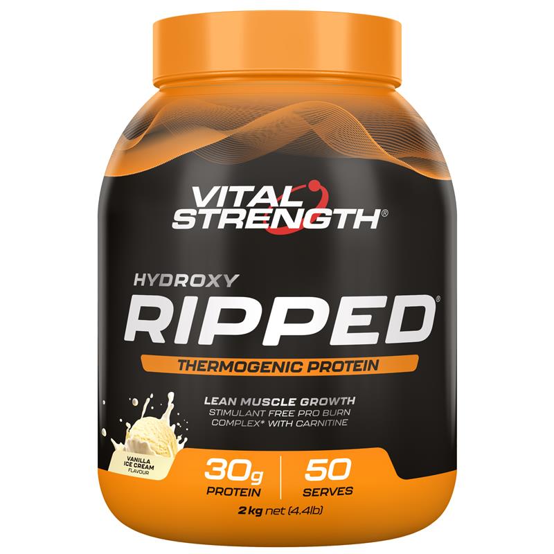 Load image into Gallery viewer, Vital Strength Hydroxy Ripped Thermogenic Protein Powder Vanilla 2kg
