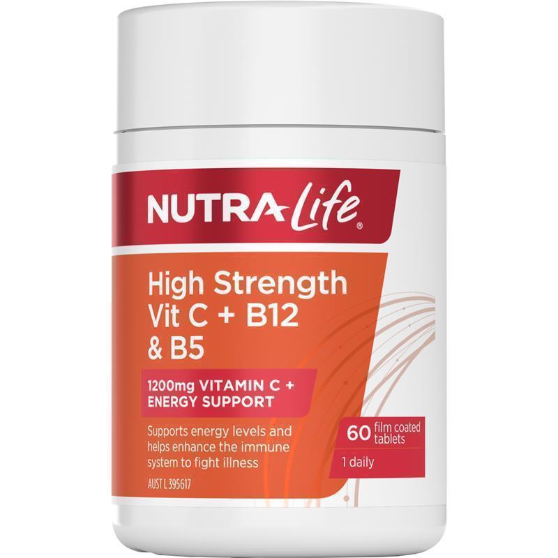 Load image into Gallery viewer, Nutra-Life High Strength Vit C + B12 &amp; B5 60 Tablets
