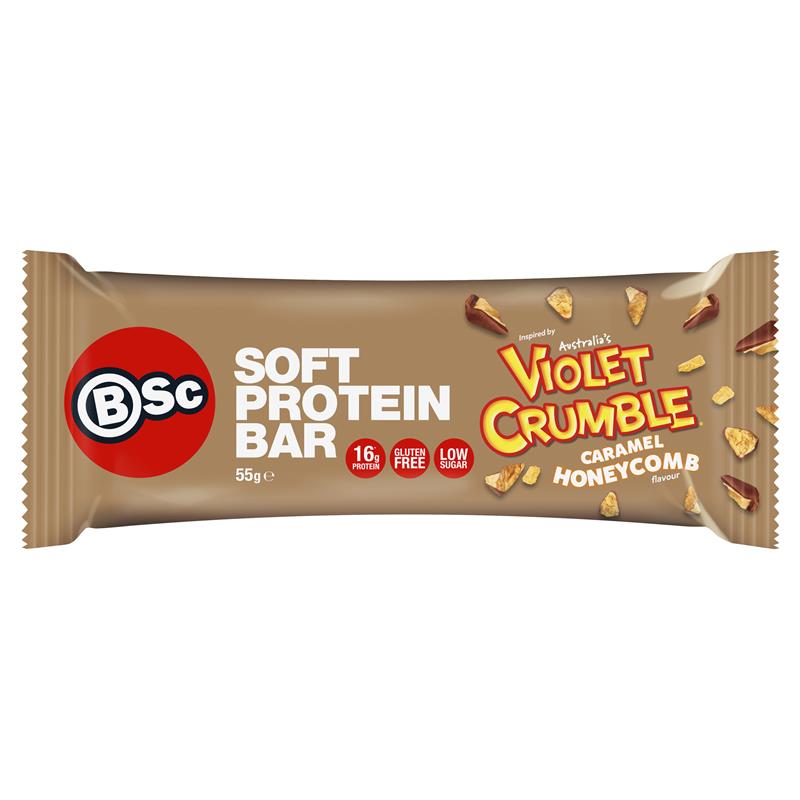 Load image into Gallery viewer, BSc x Violet Crumble Soft Protein Bar Caramel Honeycomb 55g
