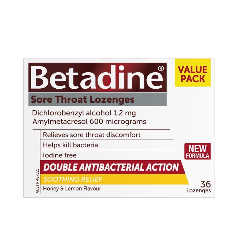 Load image into Gallery viewer, Betadine Sore Throat Lozenges Soothing Honey &amp; Lemon Flavour 36 Pack
