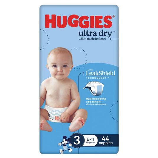 Huggies Ultra Dry Nappies Size 3 Boy 6-11kg Bulk 44 Pack