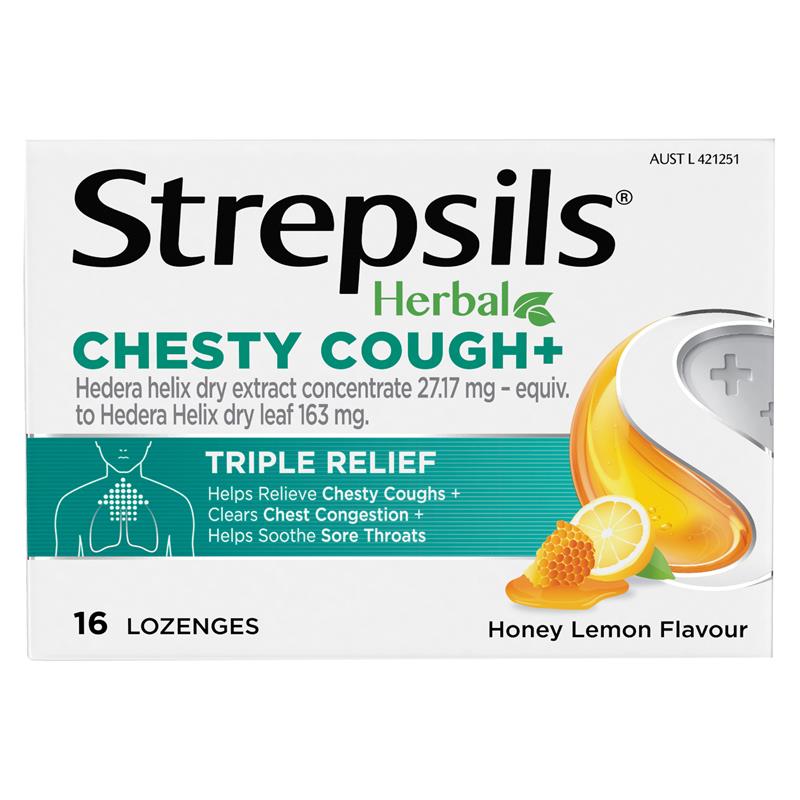 Load image into Gallery viewer, Strepsils Herbal Chesty Cough+ Lozenges Honey Lemon 16 Pack
