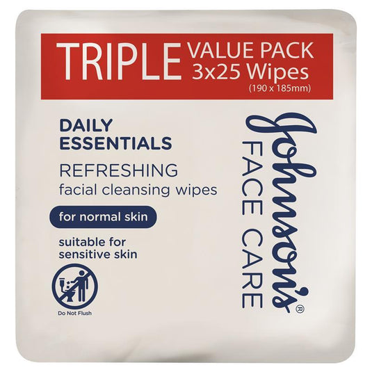 Johnson's Face Care Refreshing Facial Cleansing Wipes For Normal Skin 3 x 25 Pack