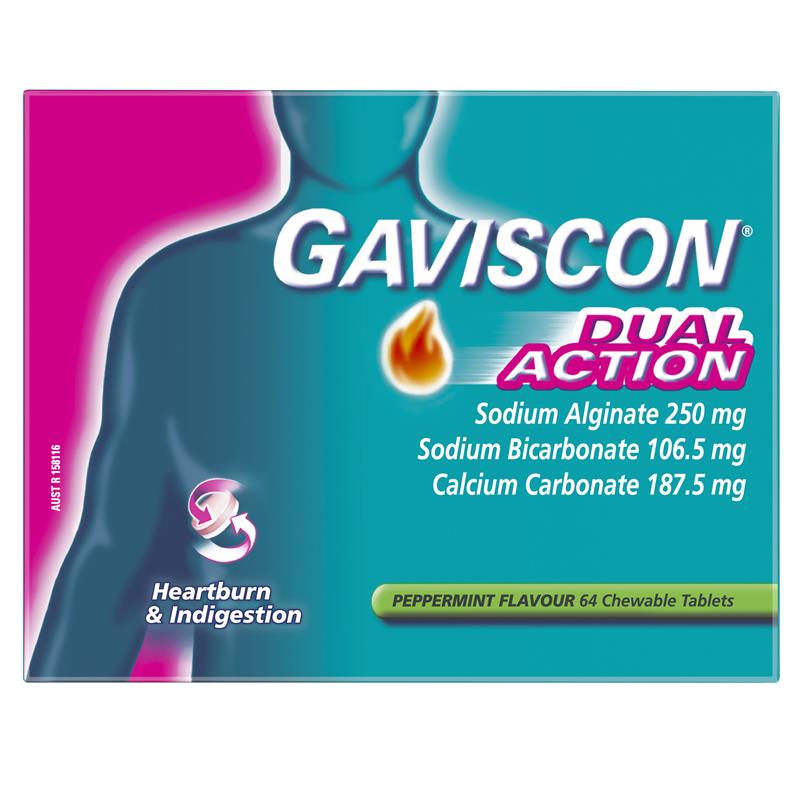 Load image into Gallery viewer, Gaviscon Dual Action Peppermint 64 Chewable Tablets
