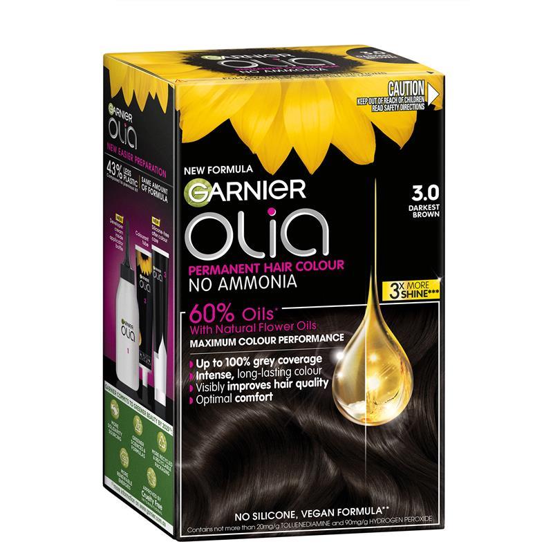 Load image into Gallery viewer, Garnier Olia 3.0 Darkest Brown Permanent Hair Colour No Ammonia 60% Oils
