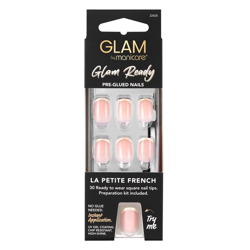 Load image into Gallery viewer, Glam By Manicare Glam Ready Pre-Glued Nails La Petite French 30 Pieces
