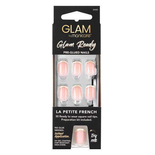 Glam By Manicare Glam Ready Pre-Glued Nails La Petite French 30 Pieces