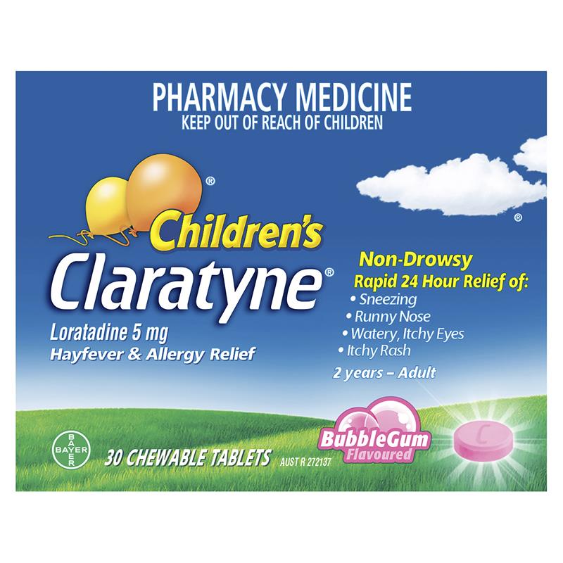 Load image into Gallery viewer, Children's Claratyne Allergy &amp; Hayfever Relief Antihistamine For Kids Bubblegum Flavoured Chewable Tablets 30 pack
