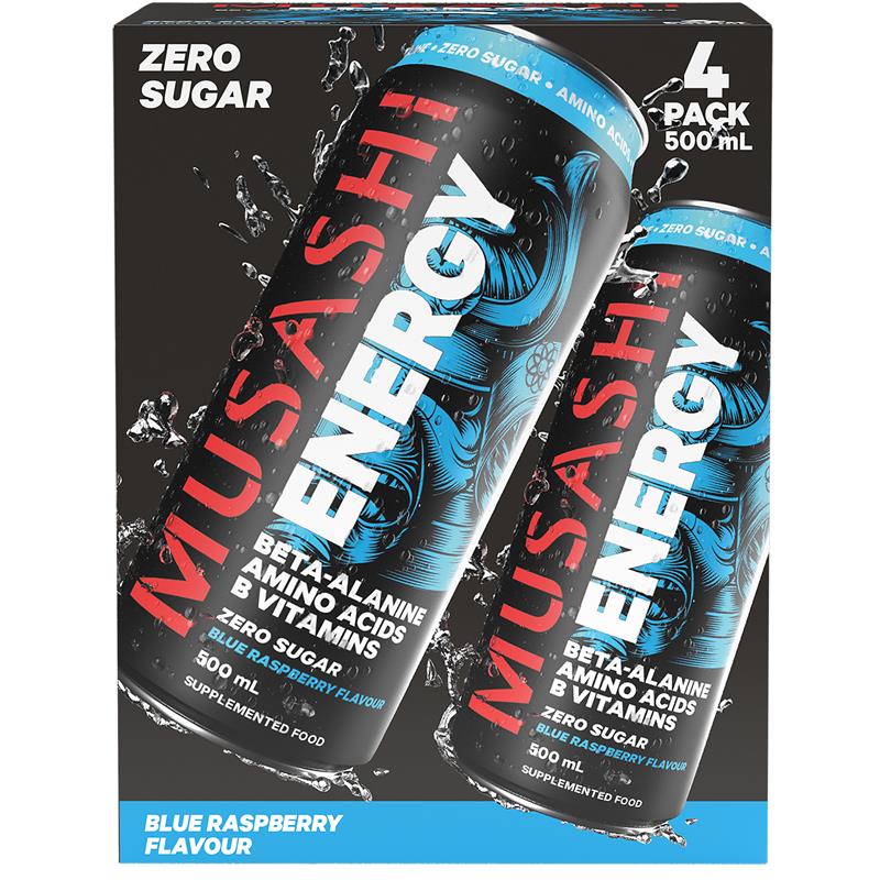 Load image into Gallery viewer, Musashi Blue Raspberry Energy Drinks 500ml x 4 Pack
