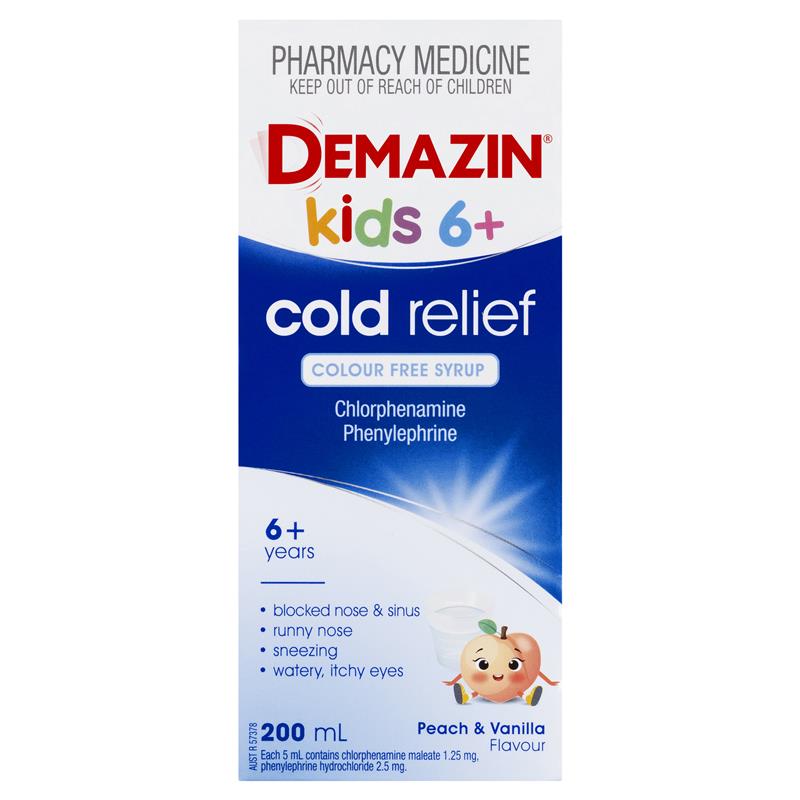 Load image into Gallery viewer, Demazin Kids 6+ Cold Relief Colour Free Syrup 200ml
