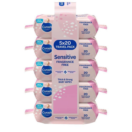 Curash Baby Sensitive Travel Wipes 5 x 20 Pack