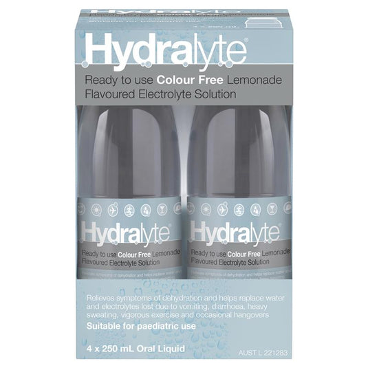 Hydralyte Liquid Colour Free Lemonade Flavoured (4x250ml) Solution