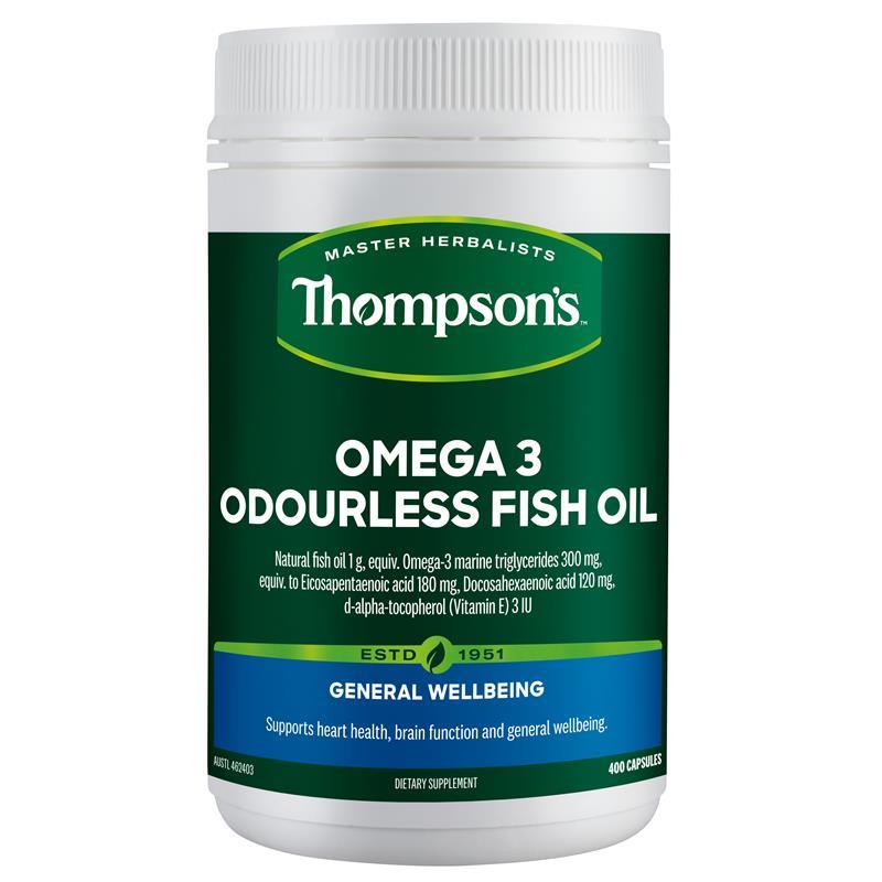 Load image into Gallery viewer, Thompsons Omega 3 Odourless Fish Oil 400 Capsules

