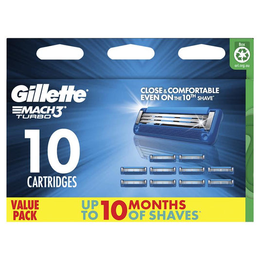 Gillette Mach 3 Turbo 3D Cartridges Value 10 Pack