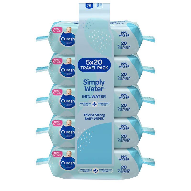 Load image into Gallery viewer, Curash Baby Travel Water Wipes 5 x 20 Pack
