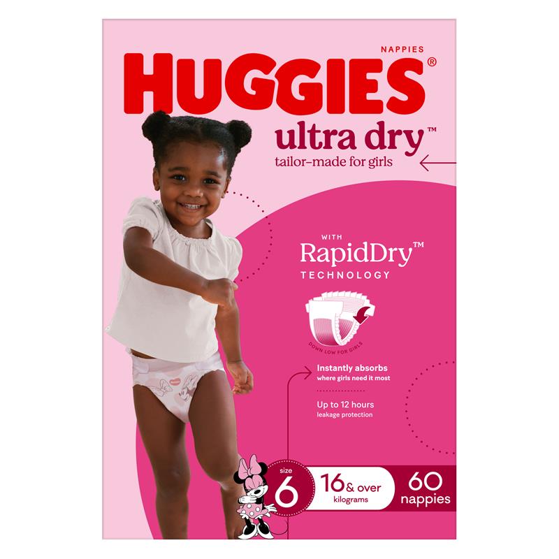 Load image into Gallery viewer, Huggies Ultra Dry Nappies Girl Size 6 Jumbo 60 Pack
