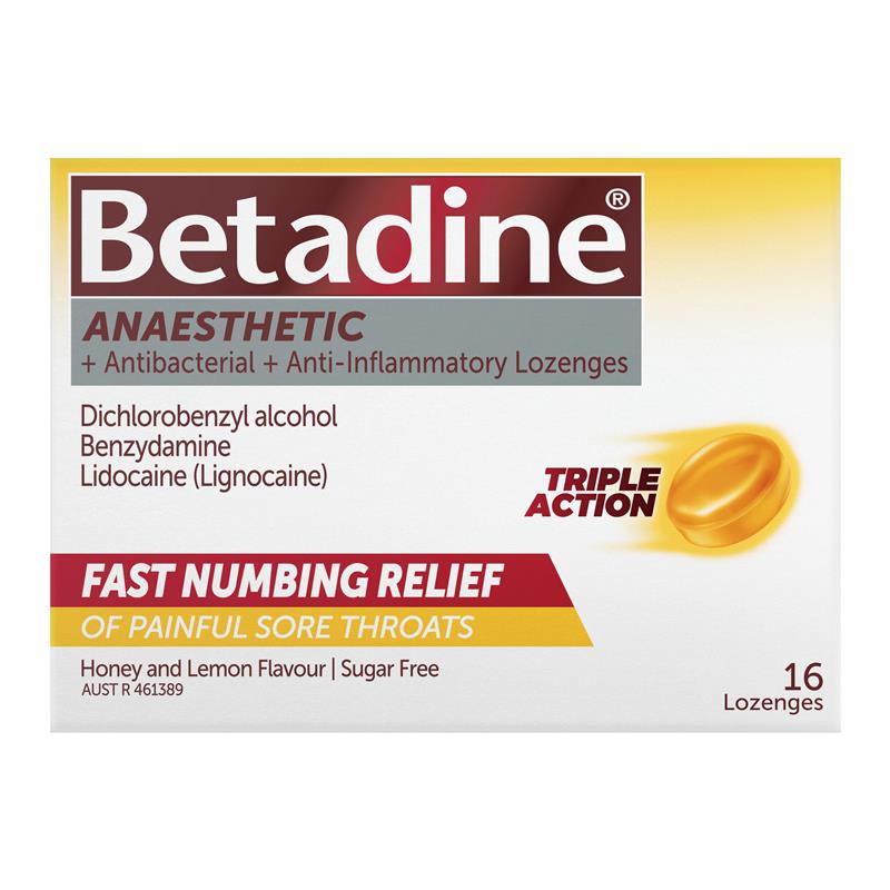 Load image into Gallery viewer, Betadine Sore Throat Anaesthetic Honey &amp; Lemon 16 Lozenges
