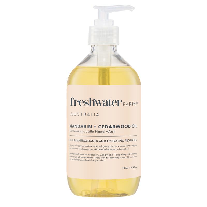 Load image into Gallery viewer, Freshwater Farm Australia Mandarin + Cedarwood Oil Revitalising Castile Hand Wash 500ml
