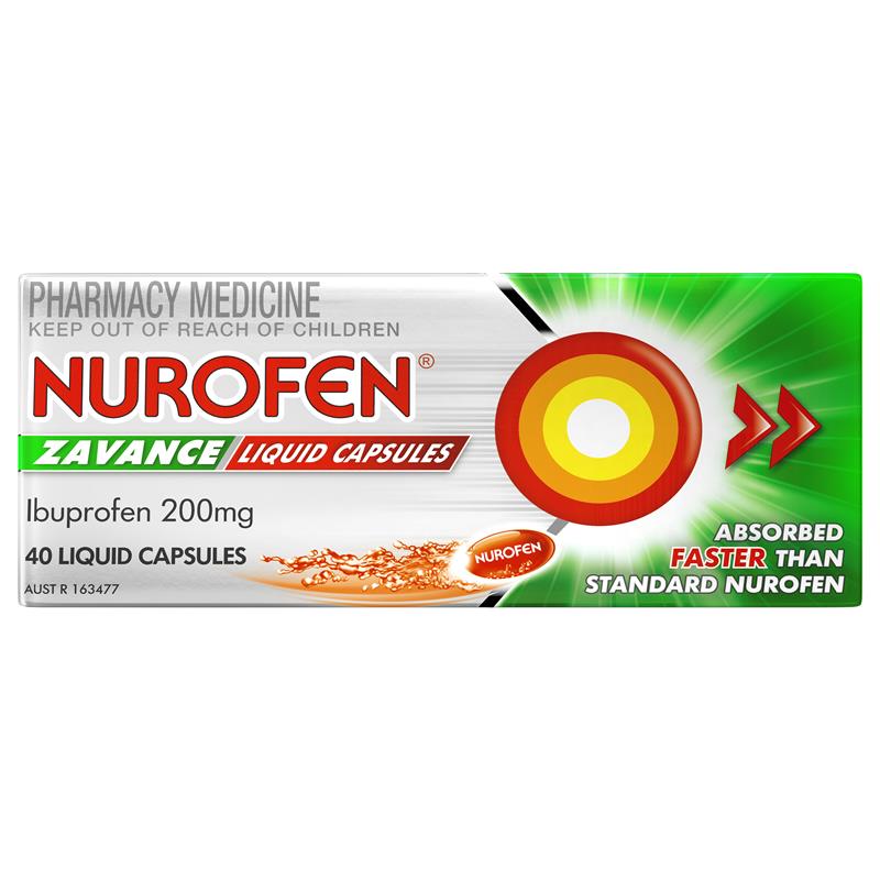 Load image into Gallery viewer, Nurofen Zavance Fast Pain Relief Liquid Capsules 200mg Ibuprofen 40 Pack
