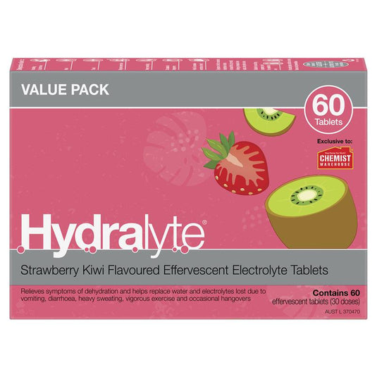 Hydralyte Electrolyte Effervescent Strawberry Kiwi 60 Tablets Exclusive Size