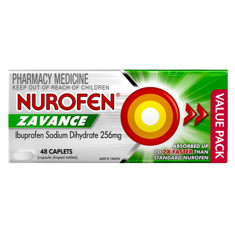 Load image into Gallery viewer, Nurofen Zavance Fast Pain Relief Caplets 256mg Ibuprofen 48 Pack
